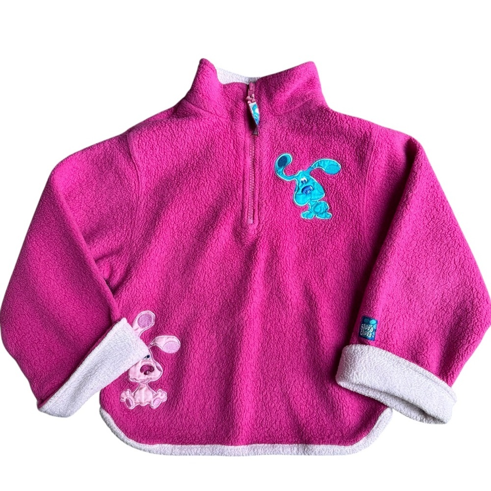 Vintage Blue’s Clues girls size 6 fleece 1/4 pullover sweater 90s Blue Magenta
